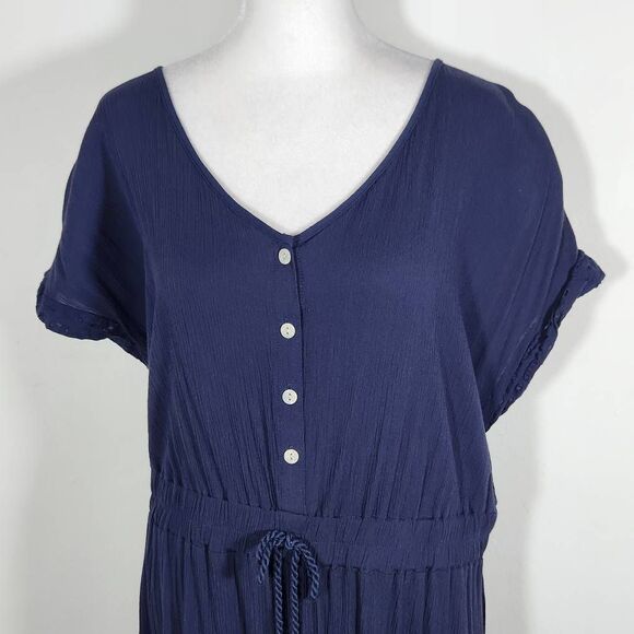 Style & Co. Navy Boho Maxi Dress with Eyelet Lace Accents and Tassel Size Large - Picture 3 of 8